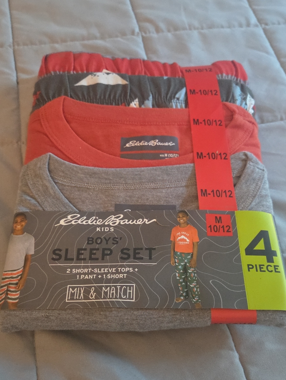 Eddie Bauer Red & Gray Boys' Sleepwear 4-Piece Set (14)